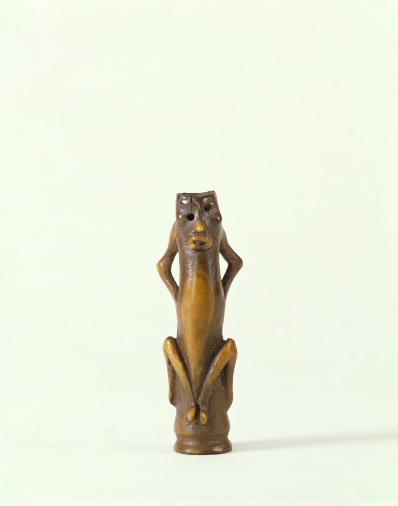 Needle case, 19th century, made from walrus ivory, produced in Gambell, St. Lawrence Island, Alaska Walrus ivory needle case resembling part human, part caribou