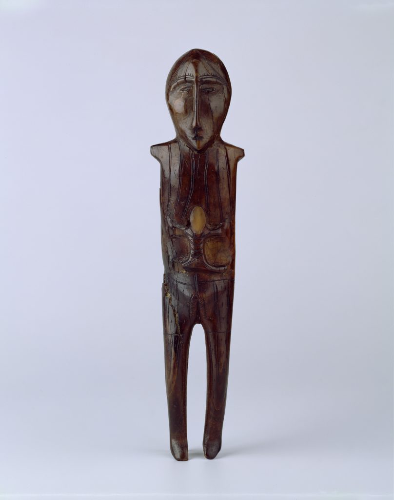 Female Figure, c100BC–500 AD, made from walrus ivory, produced in Bering Sea region of Alaska Carved walrus ivory sculpture resembling a mother and child