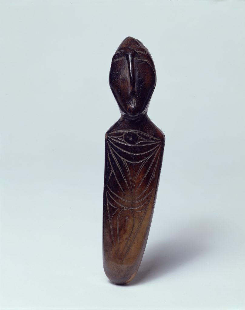 Figure, c200BC–100 AD, made from walrus ivory, Okvik style produced in Bering Sea region of Alaska Carved walrus ivory figurative sculpture