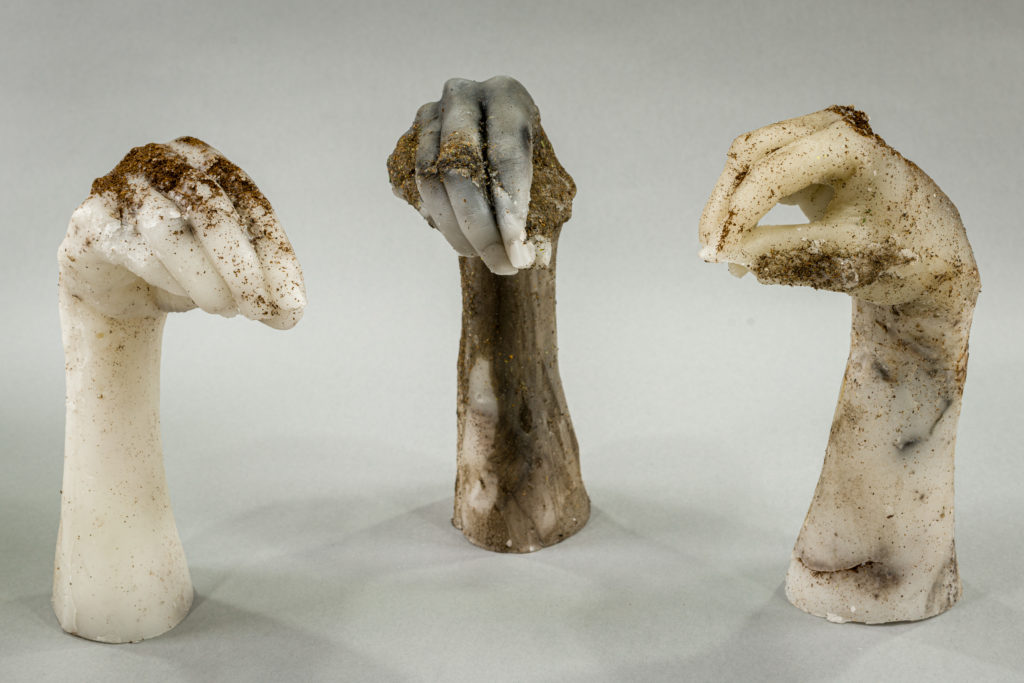 Wax sculptures from Phahla, a work Msezane created as part of her residency. Photo: Andy Crouch Wax sculptures in the shape of hands