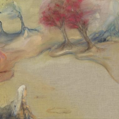Tempura painting depicting a human figure in a landscape