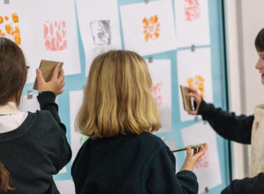 School children at a printmaking workshop organised by the Sainsbury Centre