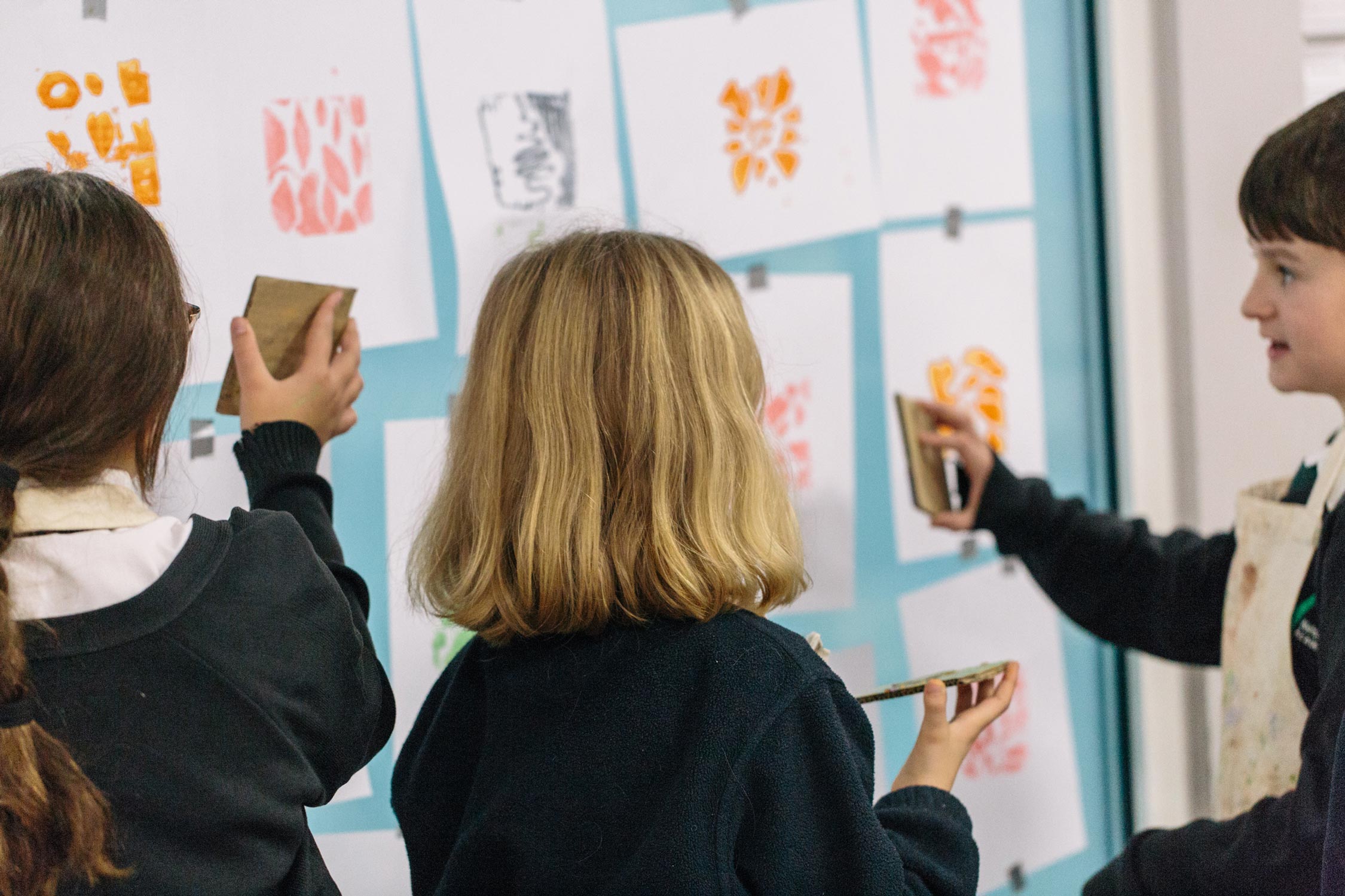 School children at a printmaking workshop organised by the Sainsbury Centre